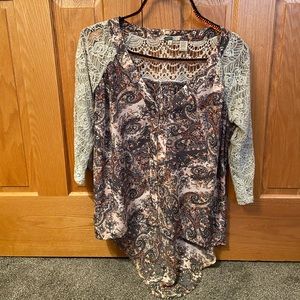 Gimmicks Lace Open Shoulder Paisley Blouse